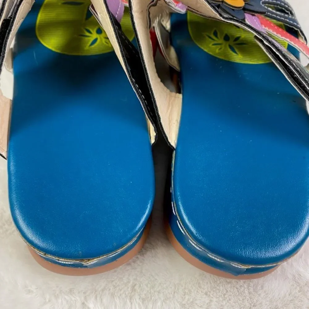Colorful Hook and Loop‎ Summer Boho Wedge Sandals, size EU 35, US 5